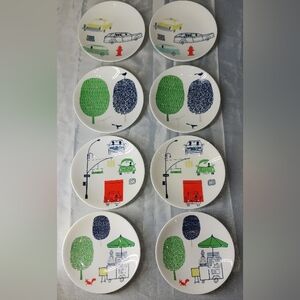 "kate spade"  6" Tidbit Plates-2 Ea.x 4 Scenes Drive About Town Collection NWT